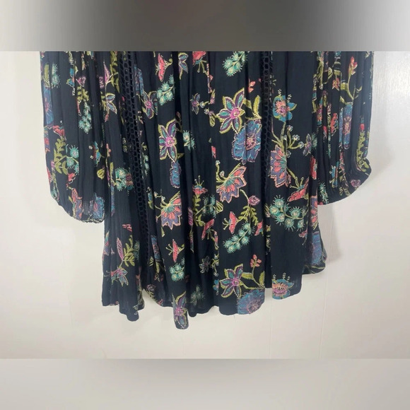Free People Just The Two Of Us Black Floral Peasant Tunic Dress Top Women’s XS - Picture 7 of 15